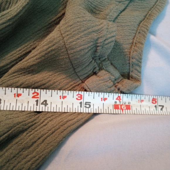 Liberty Love Olive V Neck Midi Ruched Dress Crepe Flutter Sleeve Smocked Waist M - Picture 5 of 6